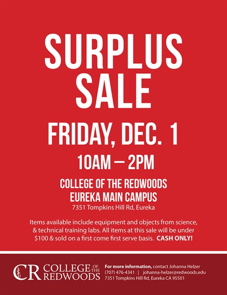 College of the Redwoods holds surplus sale Dec. 1st