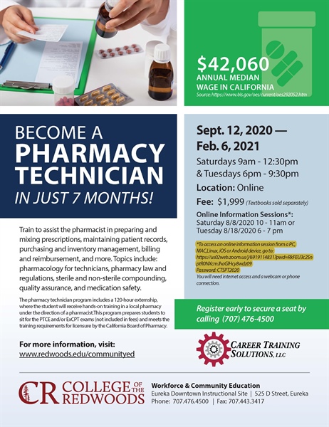 College of the Redwoods Workforce and Community Education  Introduces New Pharmacy Technician Program