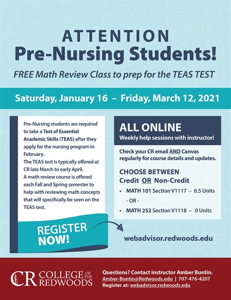 CR offers free Math Review class for Pre-Nursing students