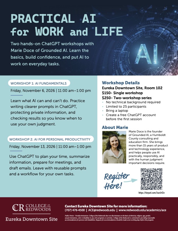 Flyer for AI workshop courses