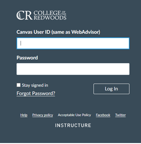 example of canvas login screen
